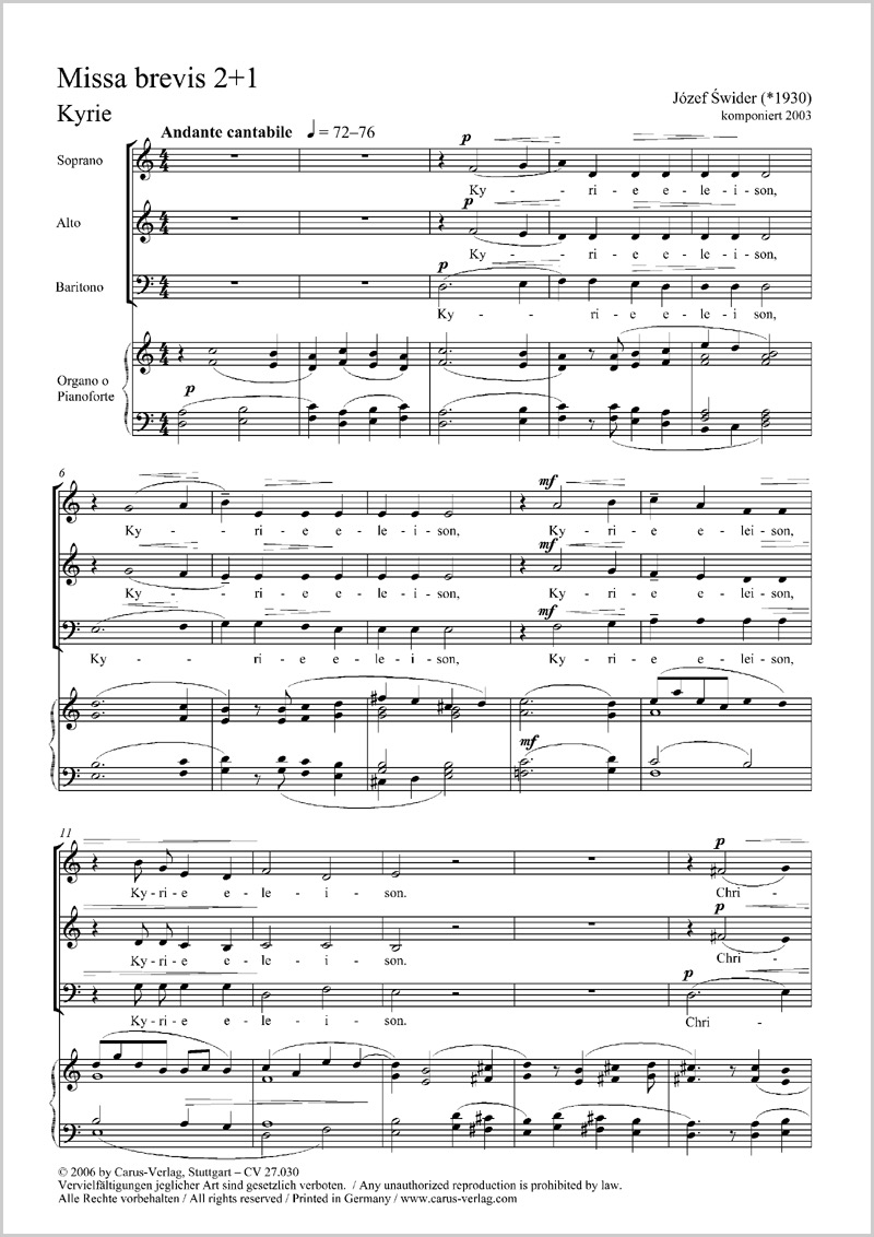 Missa brevis 2+1 - Chorparitur
