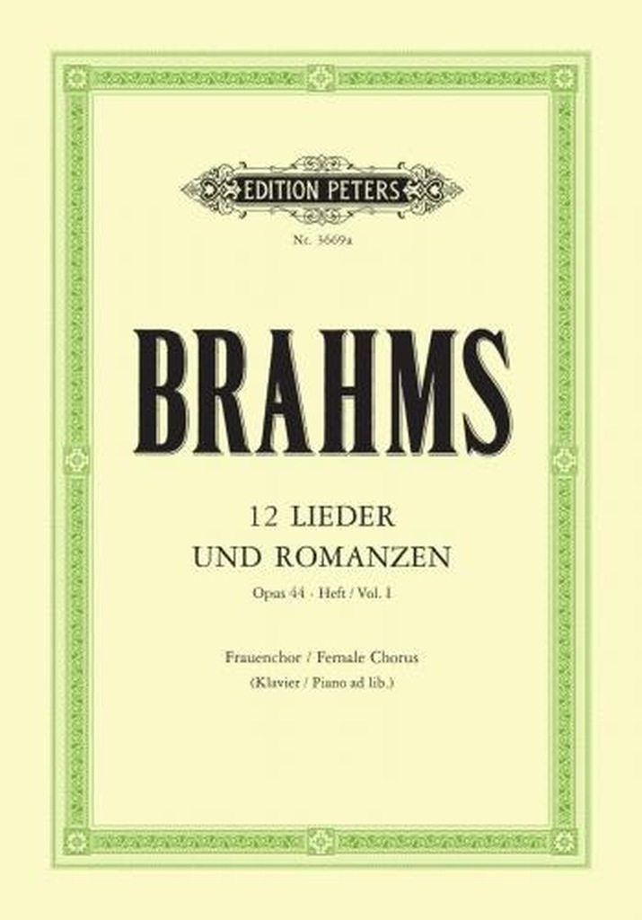 12 Lieder & Romanzen, op 44, Heft 1 - Minnelied; Bräutigam; Barkarole; Fragen; Müllerin; Nonne