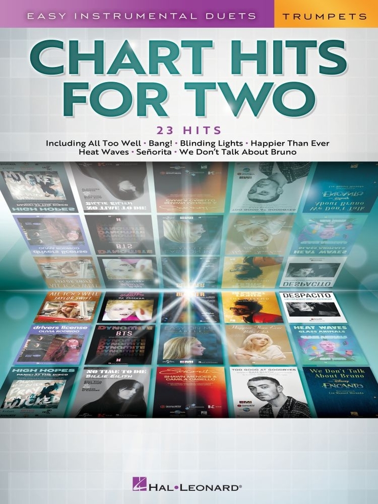 Chart Hits for Two - 23 pop hits arranged for instrumental duet: All Too Well; Bad Habits; Bang!; Blinding Lights; Happier Than Ever; Heat Waves; High Hopes; Se orita; We Don't Talk About Bruno; and more